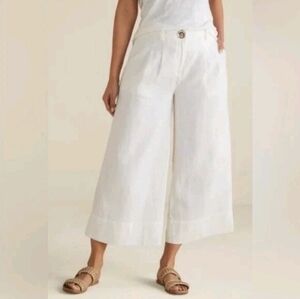Soft Surroundings White Linen Nabi Wide Leg Cropped Palazzo Pants, Sz 12, EUC!
